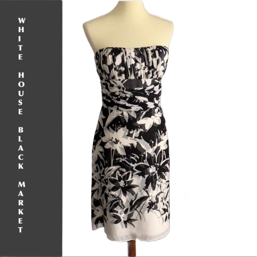 WHBM Floral Strapless Silk Dress Size 2